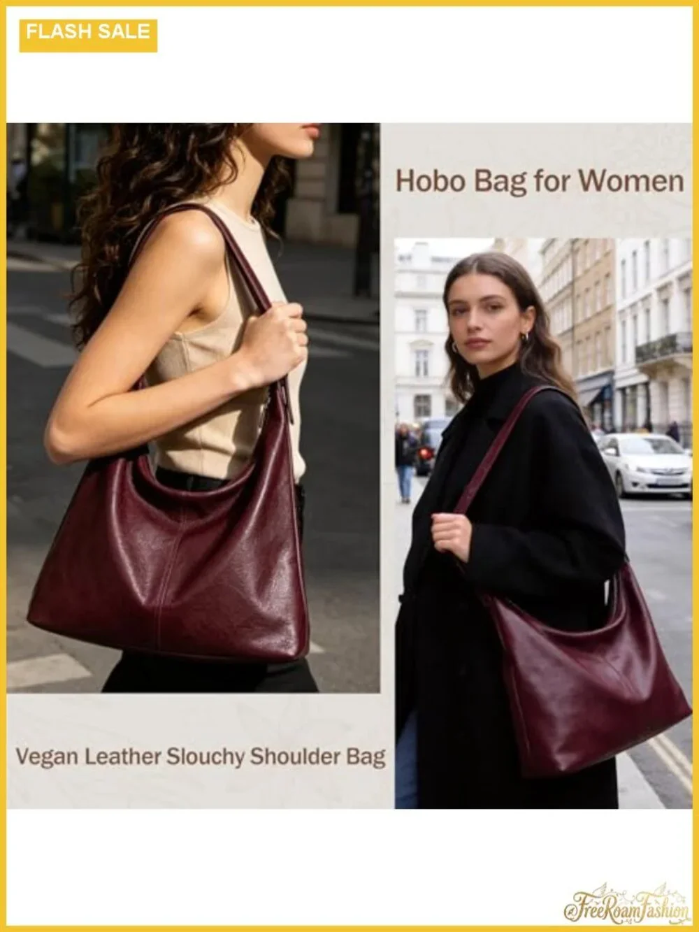 Large Vegan Leather Slouchy Hobo Bag Women Adjustable Strap Shoulder Work Purse